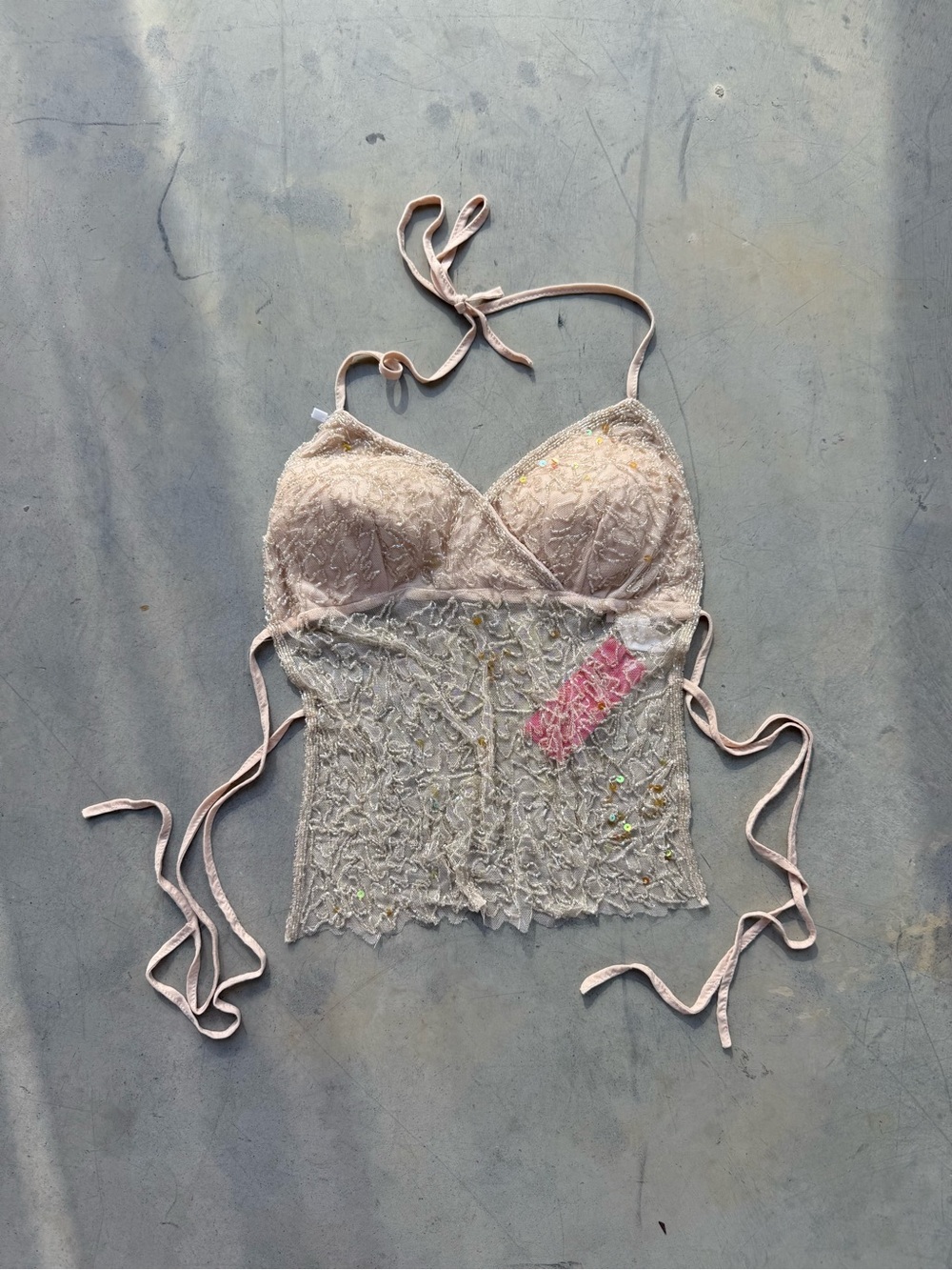 NWT y2k beige beaded top